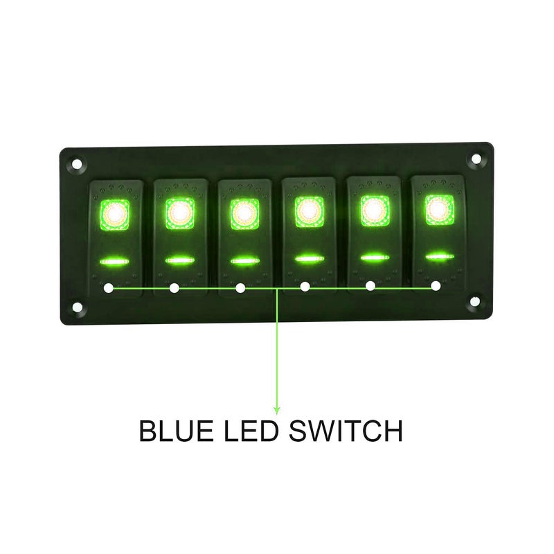 Garfour Marine Green 6 Gang Boat Switch Panel 5 Pin On/Off LED Light Aluminum Rocker Switch Panel for RV SUV Boat - Image 4